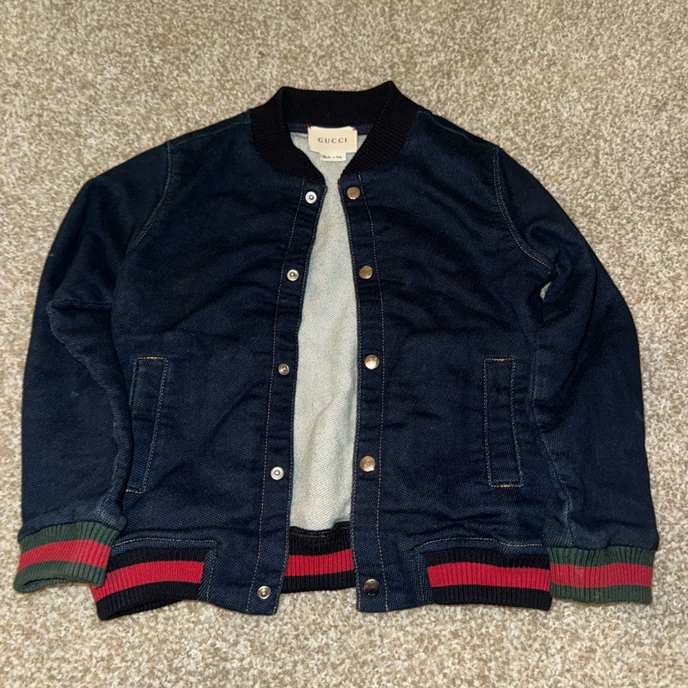 Unisex kids Gucci signature web bomber denim jacket
